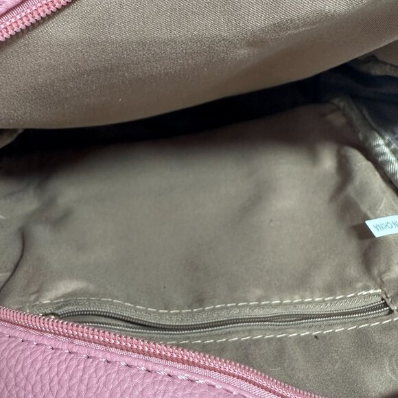 Quilted Pink Faux Leather Mini Backpack With Gold Zipper & Charm - Picture 6 of 10